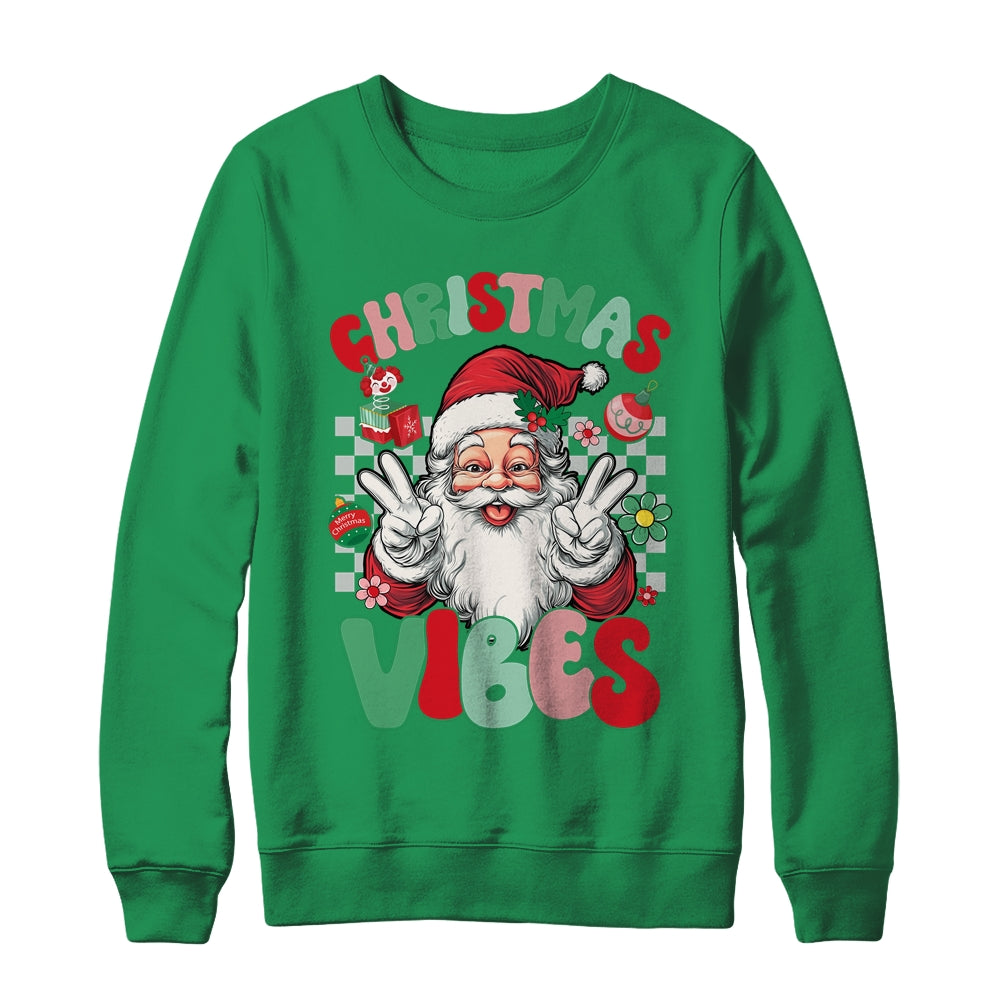 Retro Groovy Santa Claus Christmas Vibes Womens Girls Shirt & Sweatshirt | teecentury