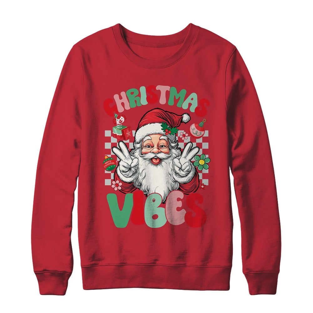 Retro Groovy Santa Claus Christmas Vibes Womens Girls Shirt & Sweatshirt | teecentury