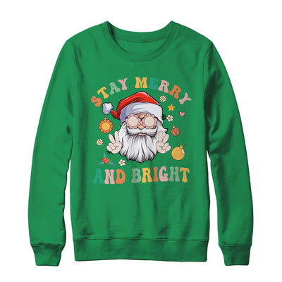 Retro Groovy Stay Merry Bright Christmas Cute Santa Claus Shirt & Sweatshirt | teecentury