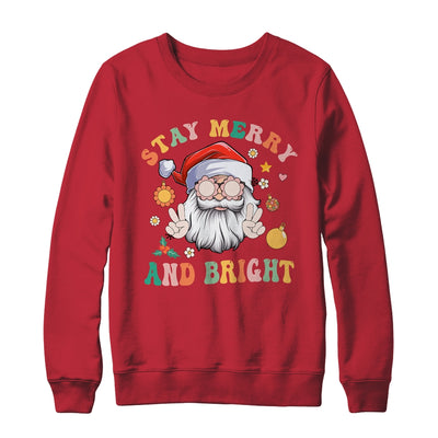 Retro Groovy Stay Merry Bright Christmas Cute Santa Claus Shirt & Sweatshirt | teecentury