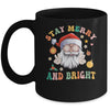 Retro Groovy Stay Merry Bright Christmas Cute Santa Claus Mug | teecentury