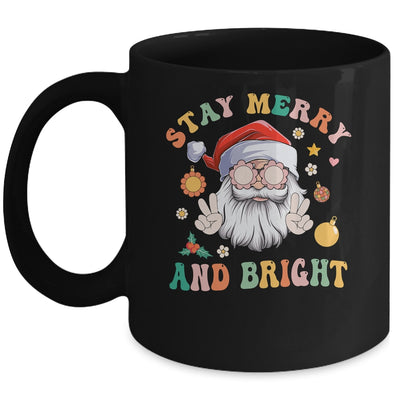 Retro Groovy Stay Merry Bright Christmas Cute Santa Claus Mug | teecentury