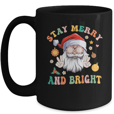 Retro Groovy Stay Merry Bright Christmas Cute Santa Claus Mug | teecentury