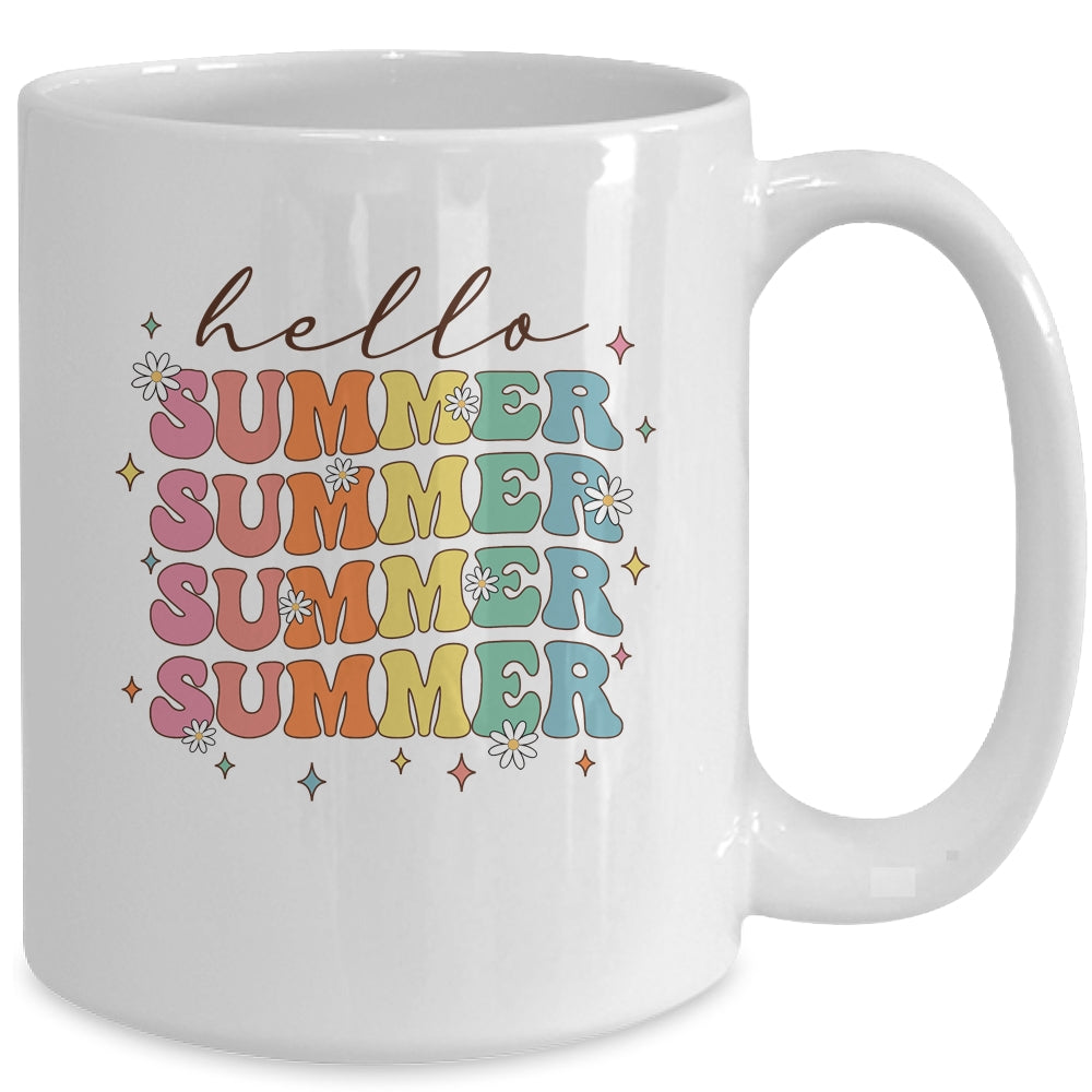 Retro Groovy Summer Women Girls Kids Hello Summer Vacation Mug | teecentury