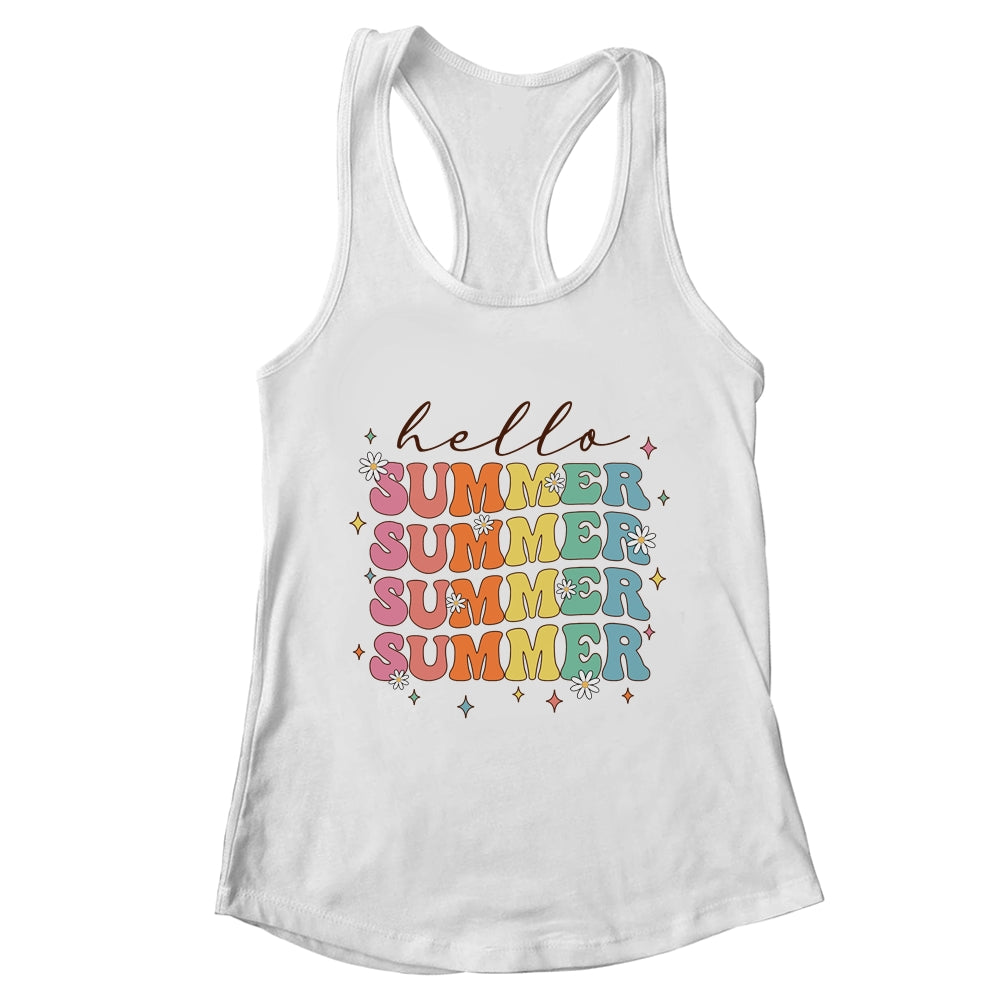 Retro Groovy Summer Women Girls Kids Hello Summer Vacation Shirt & Tank Top | teecentury
