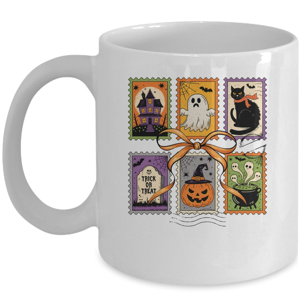 Retro Halloween Cat Ghost Girly Halloween Spooky Season Mug | teecentury