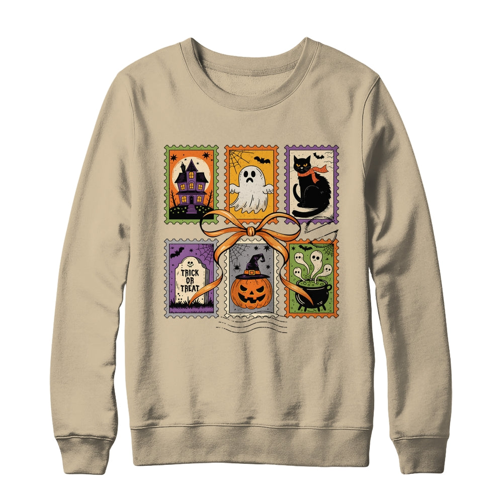 Retro Halloween Cat Ghost Girly Halloween Spooky Season Shirt & Sweatshirt | teecentury