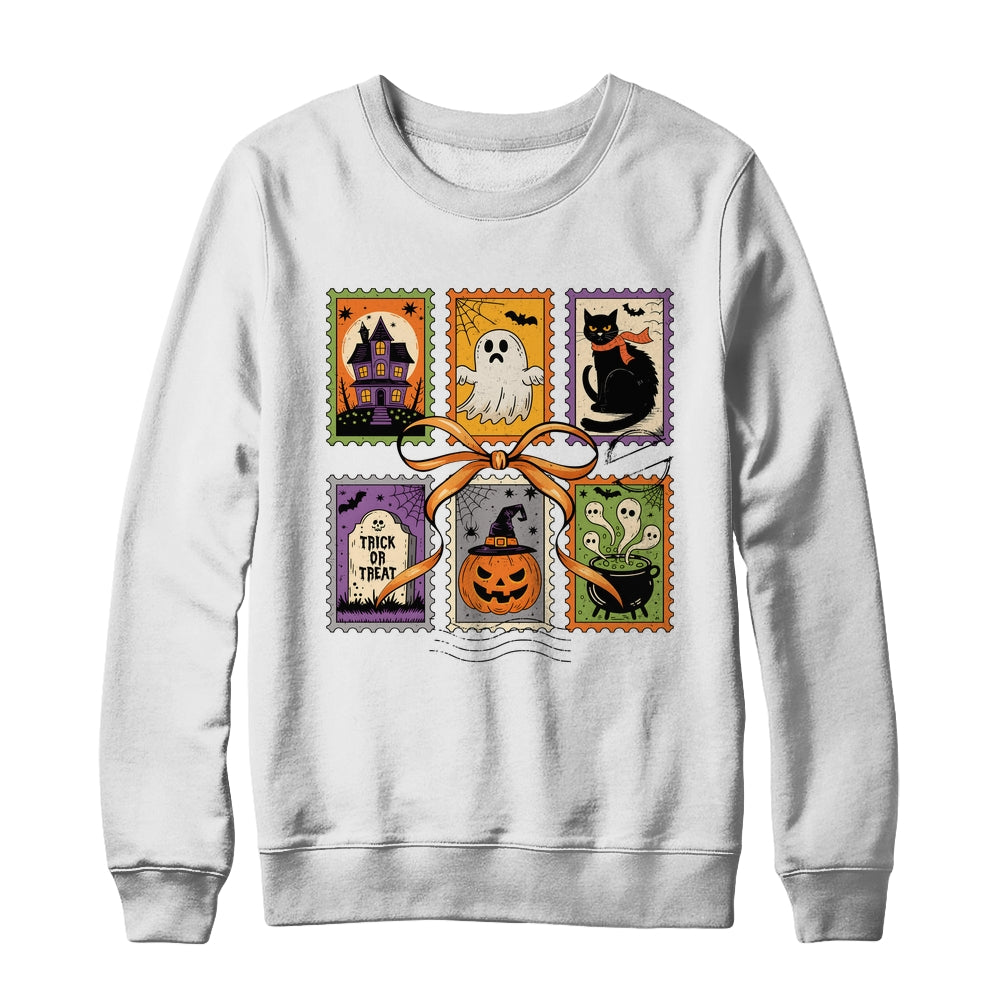 Retro Halloween Cat Ghost Girly Halloween Spooky Season Shirt & Sweatshirt | teecentury