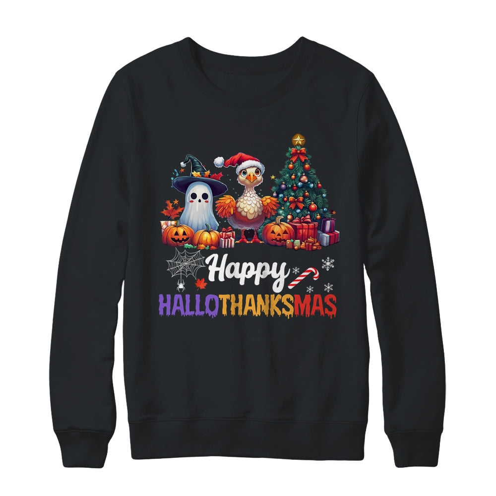 Retro Halloween Thanksgiving Christmas Happy HalloThanksMas Shirt & Sweatshirt | teecentury