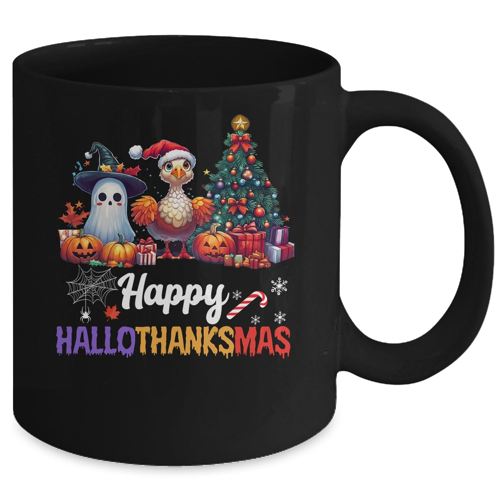 Retro Halloween Thanksgiving Christmas Happy HalloThanksMas Mug | teecentury