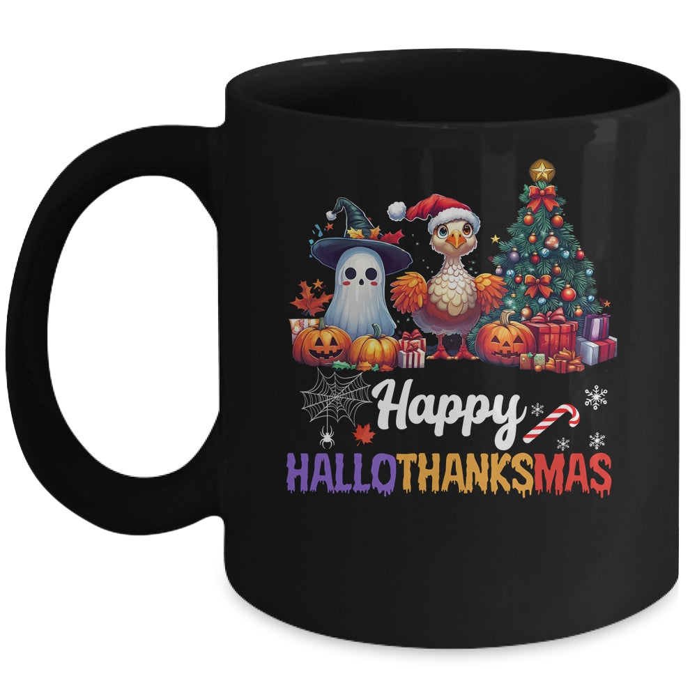 Retro Halloween Thanksgiving Christmas Happy HalloThanksMas Mug | teecentury