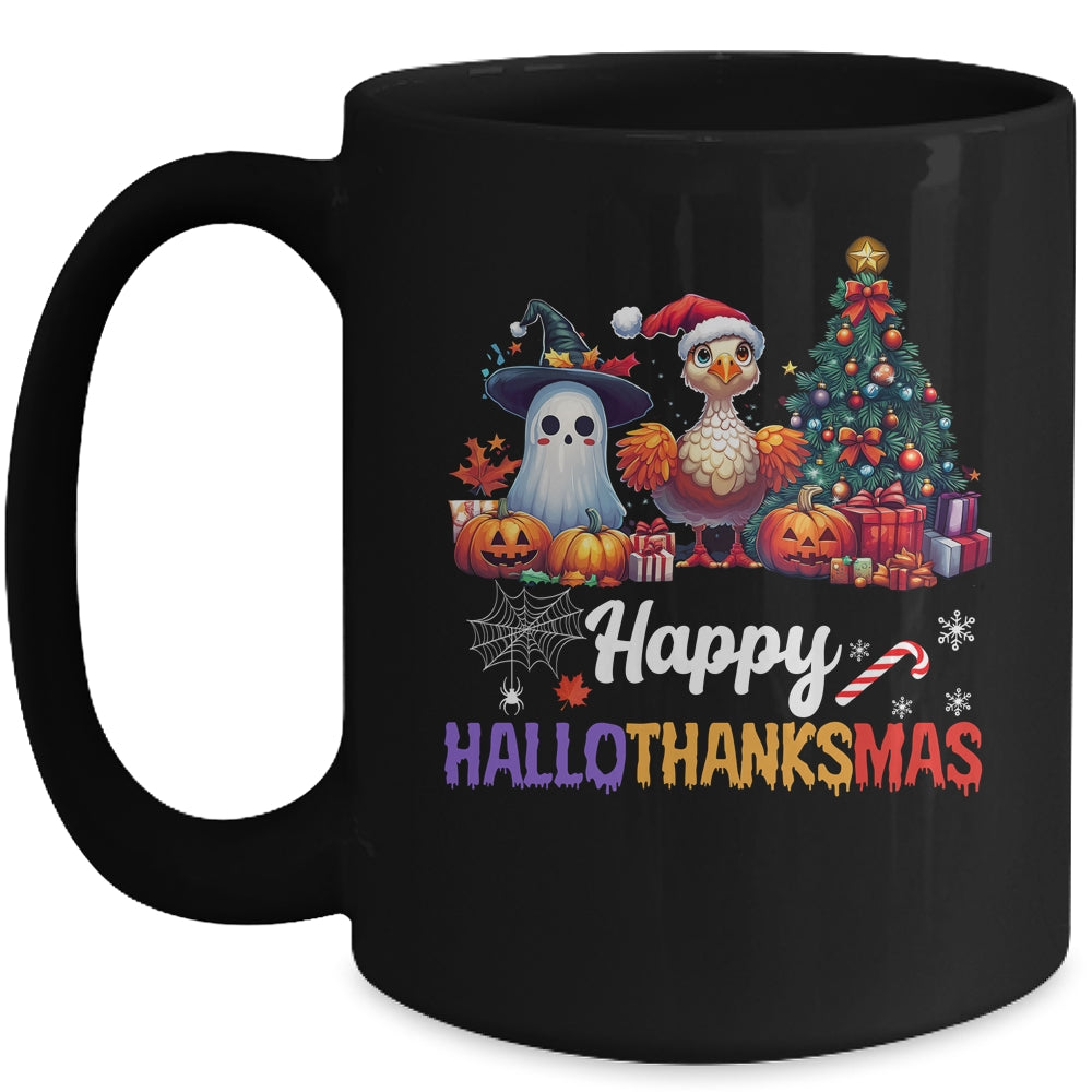 Retro Halloween Thanksgiving Christmas Happy HalloThanksMas Mug | teecentury