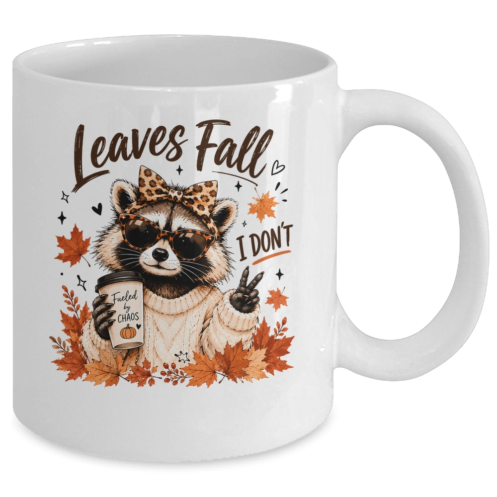 Retro Leaves Fall I Don't Funny Raccoon Autumn Pumpkin Spice Mug | teecentury