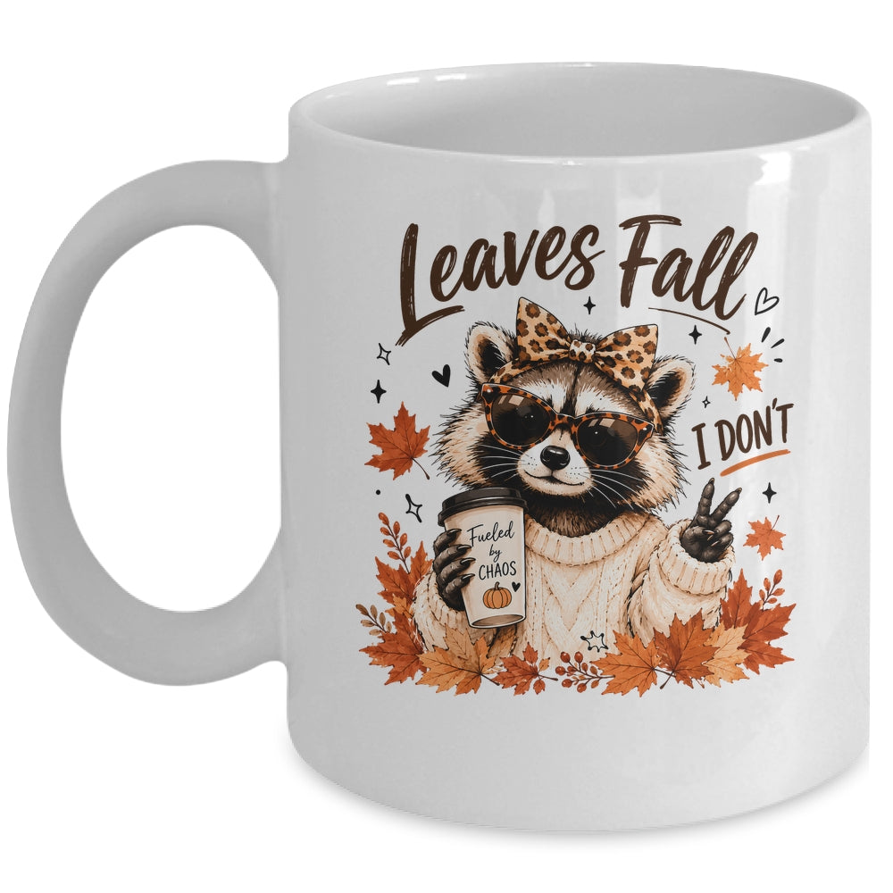 Retro Leaves Fall I Don't Funny Raccoon Autumn Pumpkin Spice Mug | teecentury