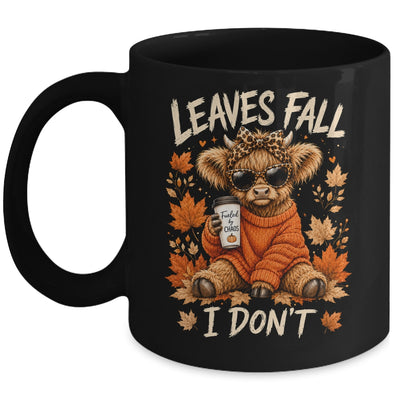 Retro Leaves Fall I Don't Western Highland Cow Farm Autumn Mug | teecentury