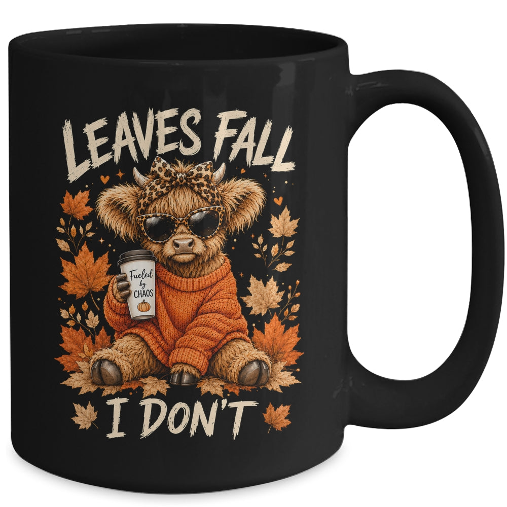 Retro Leaves Fall I Don't Western Highland Cow Farm Autumn Mug | teecentury