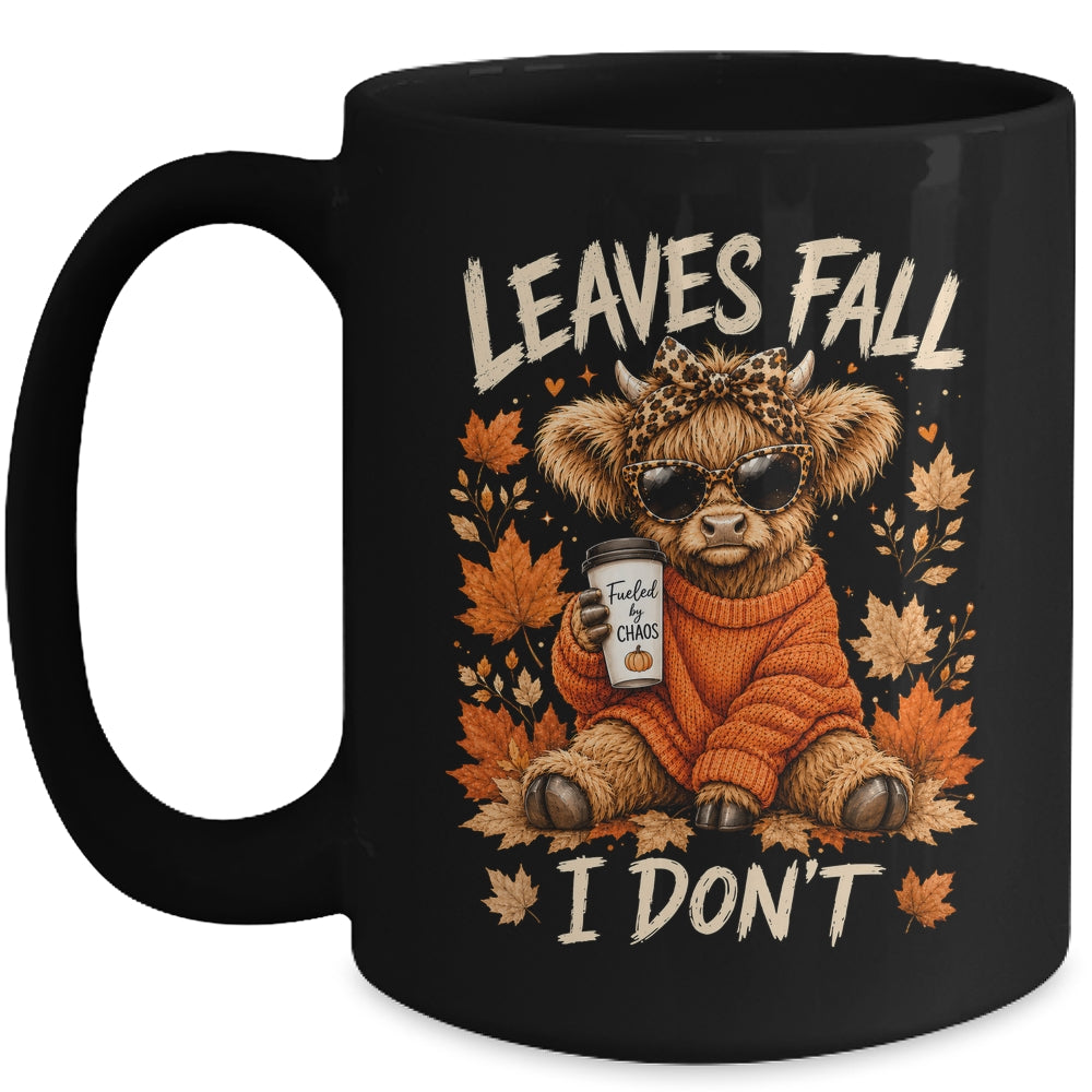 Retro Leaves Fall I Don't Western Highland Cow Farm Autumn Mug | teecentury