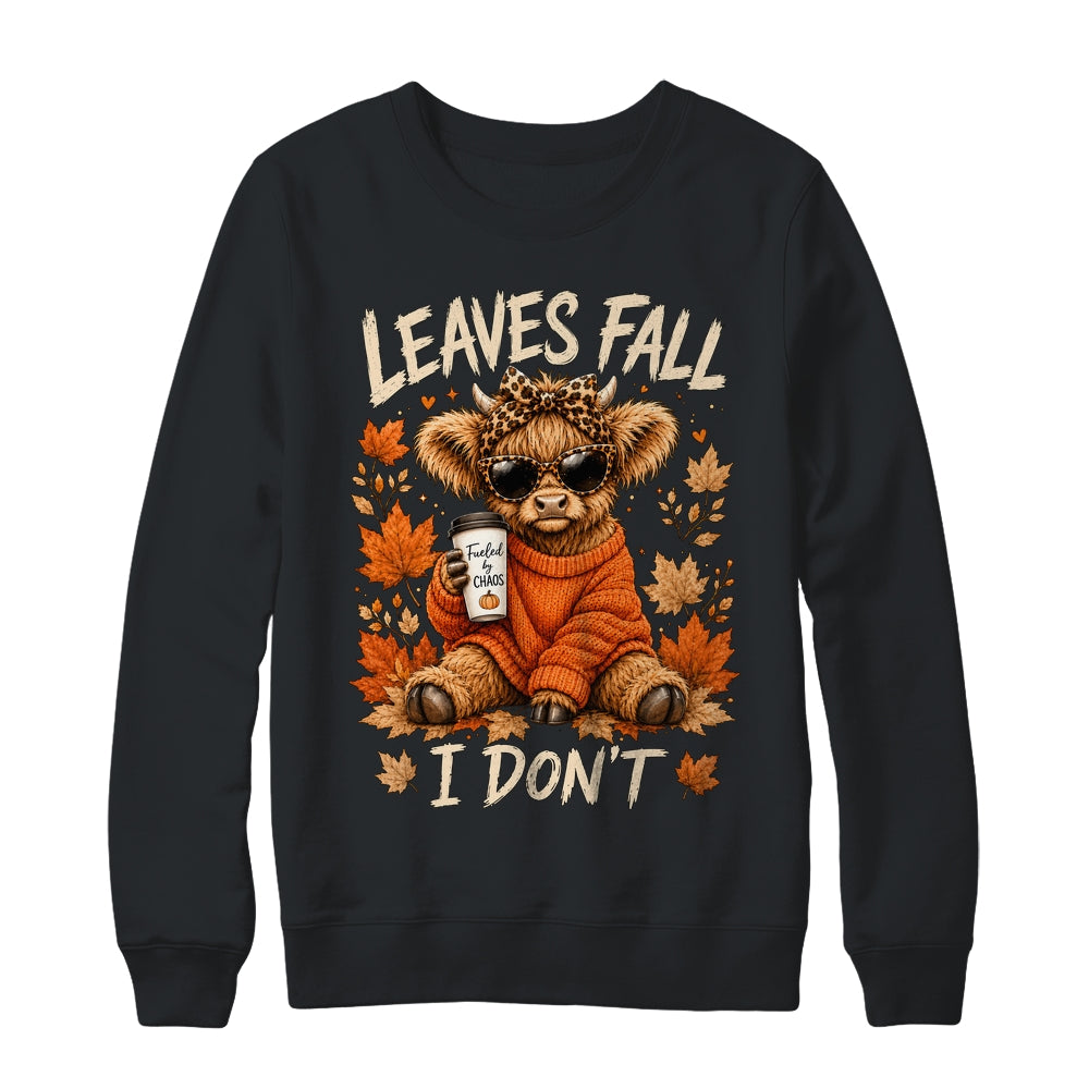 Retro Leaves Fall I Don't Western Highland Cow Farm Autumn Shirt & Sweatshirt | teecentury