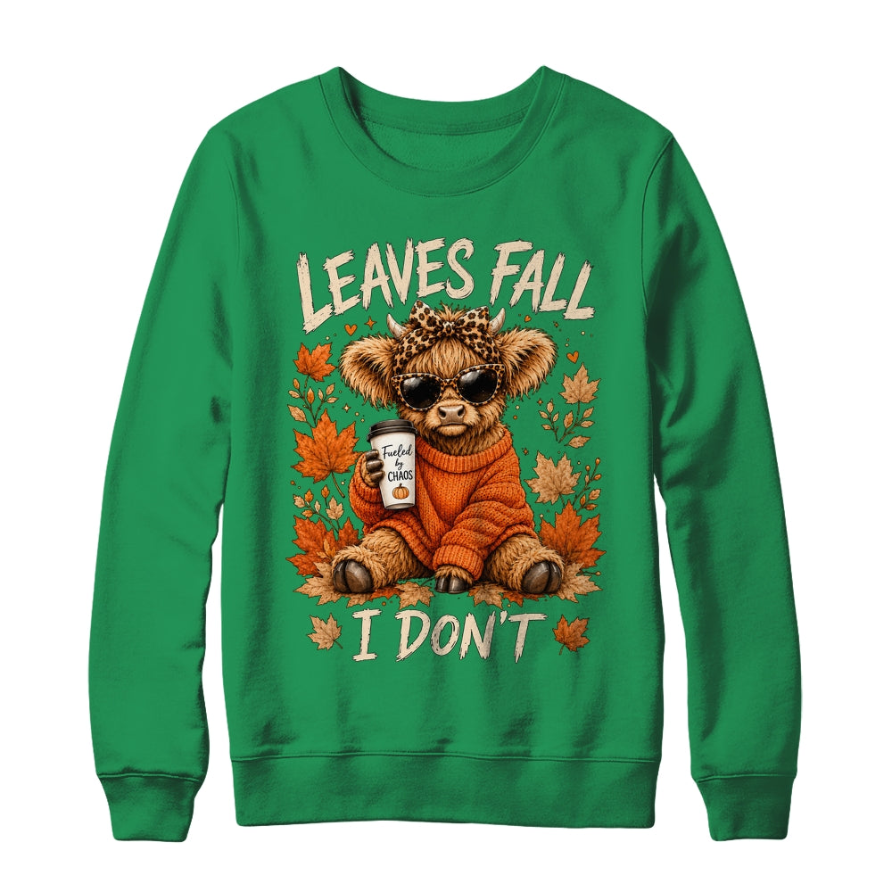 Retro Leaves Fall I Don't Western Highland Cow Farm Autumn Shirt & Sweatshirt | teecentury