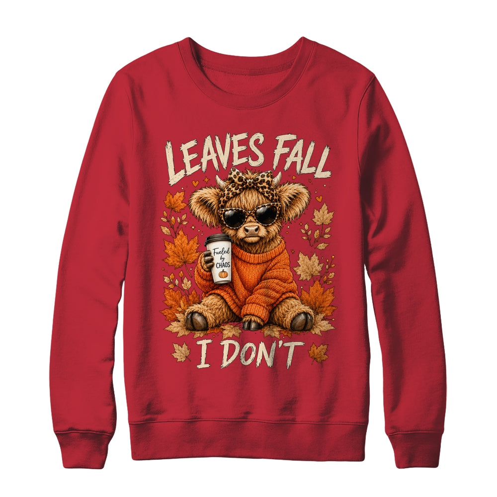 Retro Leaves Fall I Don't Western Highland Cow Farm Autumn Shirt & Sweatshirt | teecentury