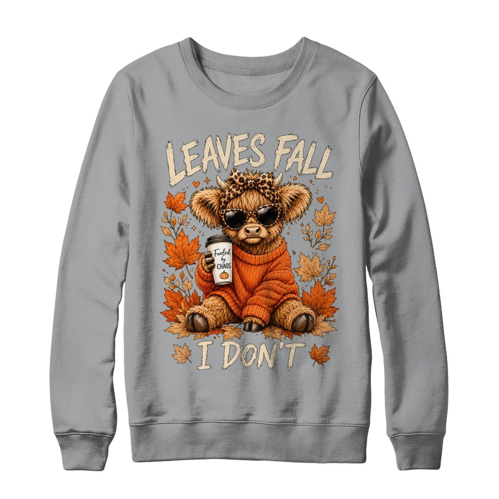Retro Leaves Fall I Don't Western Highland Cow Farm Autumn Shirt & Sweatshirt | teecentury