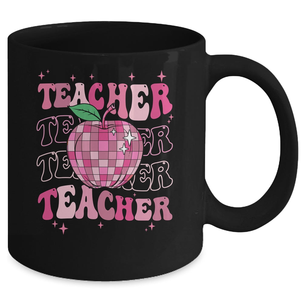 Retro Pink Disco Ball Apple Teacher Colorful Back To School Mug | teecentury