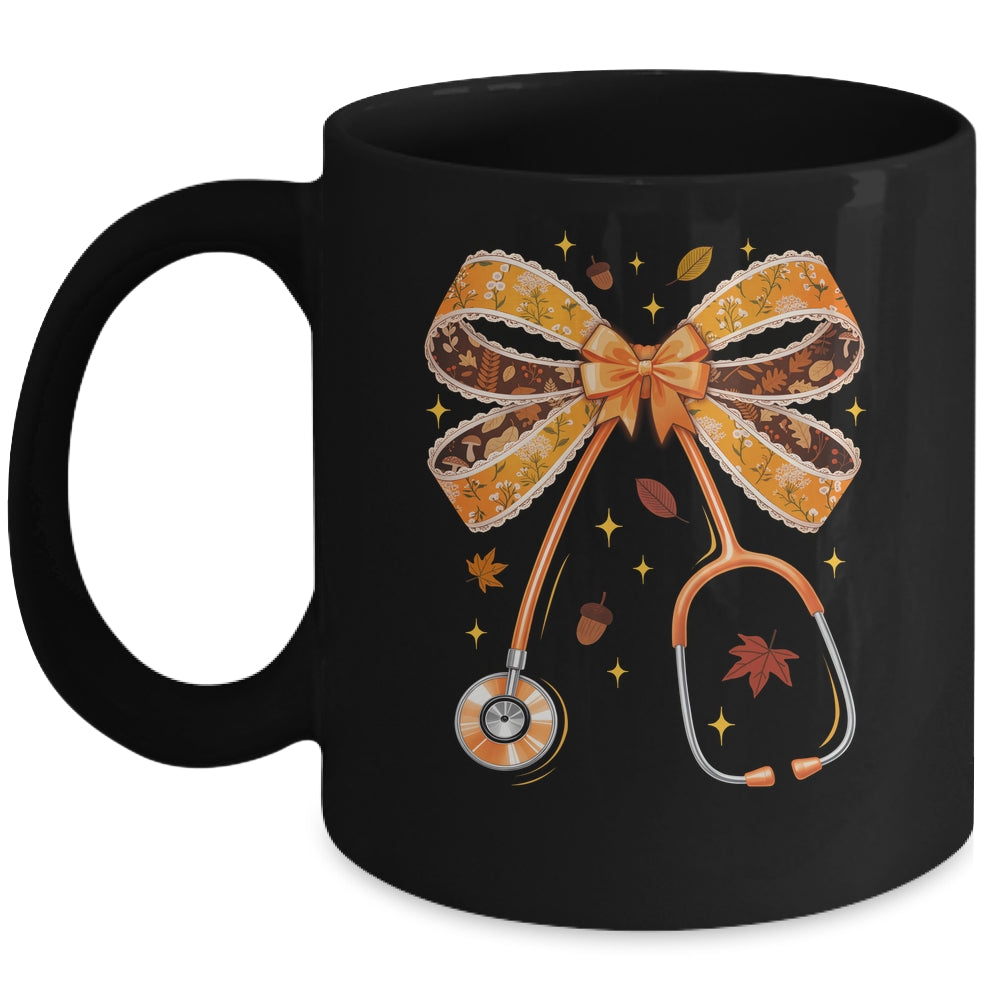 Retro Pumpkin Nurse Life Stethoscope Fall Autumn Coquette Bow Nurse Mug | teecentury