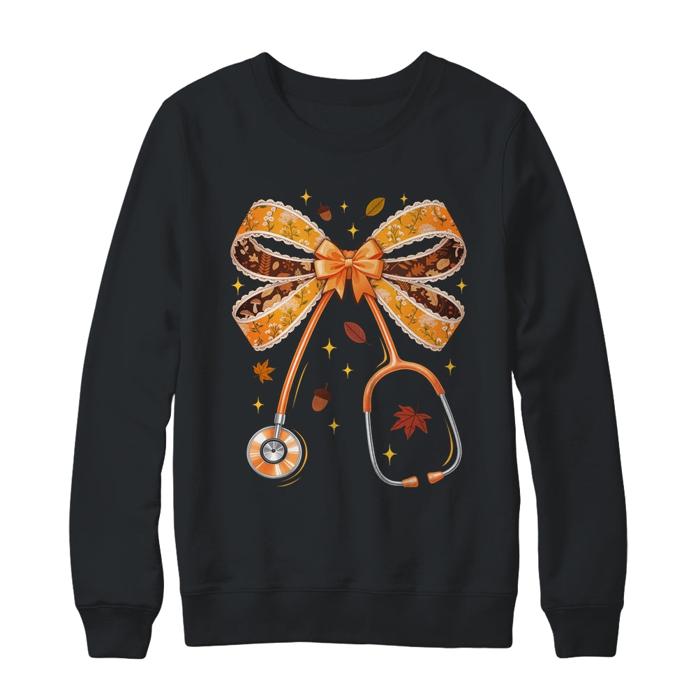 Retro Pumpkin Nurse Life Stethoscope Fall Autumn Coquette Bow Nurse Shirt & Sweatshirt | teecentury