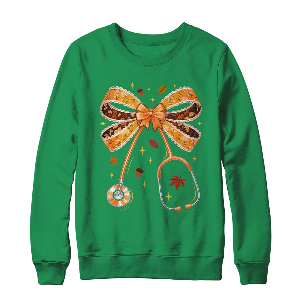Retro Pumpkin Nurse Life Stethoscope Fall Autumn Coquette Bow Nurse Shirt & Sweatshirt | teecentury