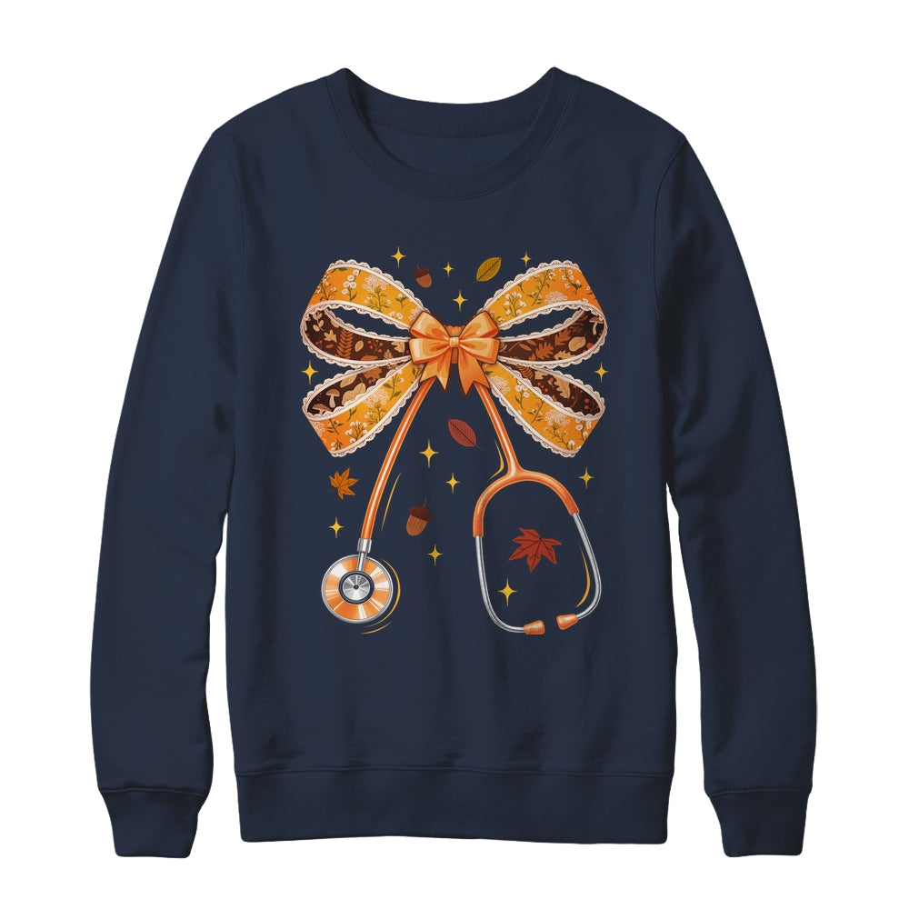 Retro Pumpkin Nurse Life Stethoscope Fall Autumn Coquette Bow Nurse Shirt & Sweatshirt | teecentury