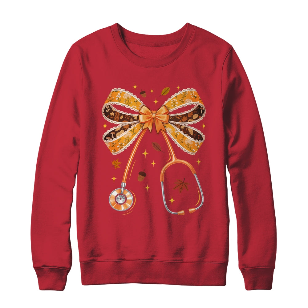 Retro Pumpkin Nurse Life Stethoscope Fall Autumn Coquette Bow Nurse Shirt & Sweatshirt | teecentury