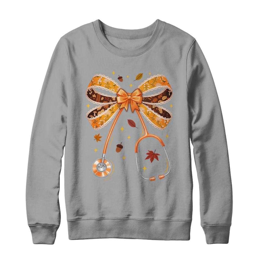Retro Pumpkin Nurse Life Stethoscope Fall Autumn Coquette Bow Nurse Shirt & Sweatshirt | teecentury