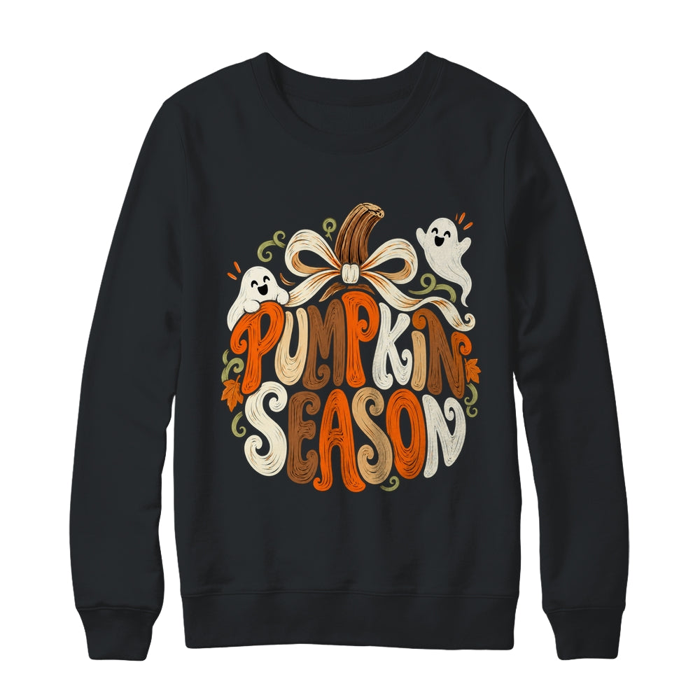 Retro Pumpkin Season Pumpkin Spice Coquette Bow Fall Autumn Shirt & Sweatshirt | teecentury