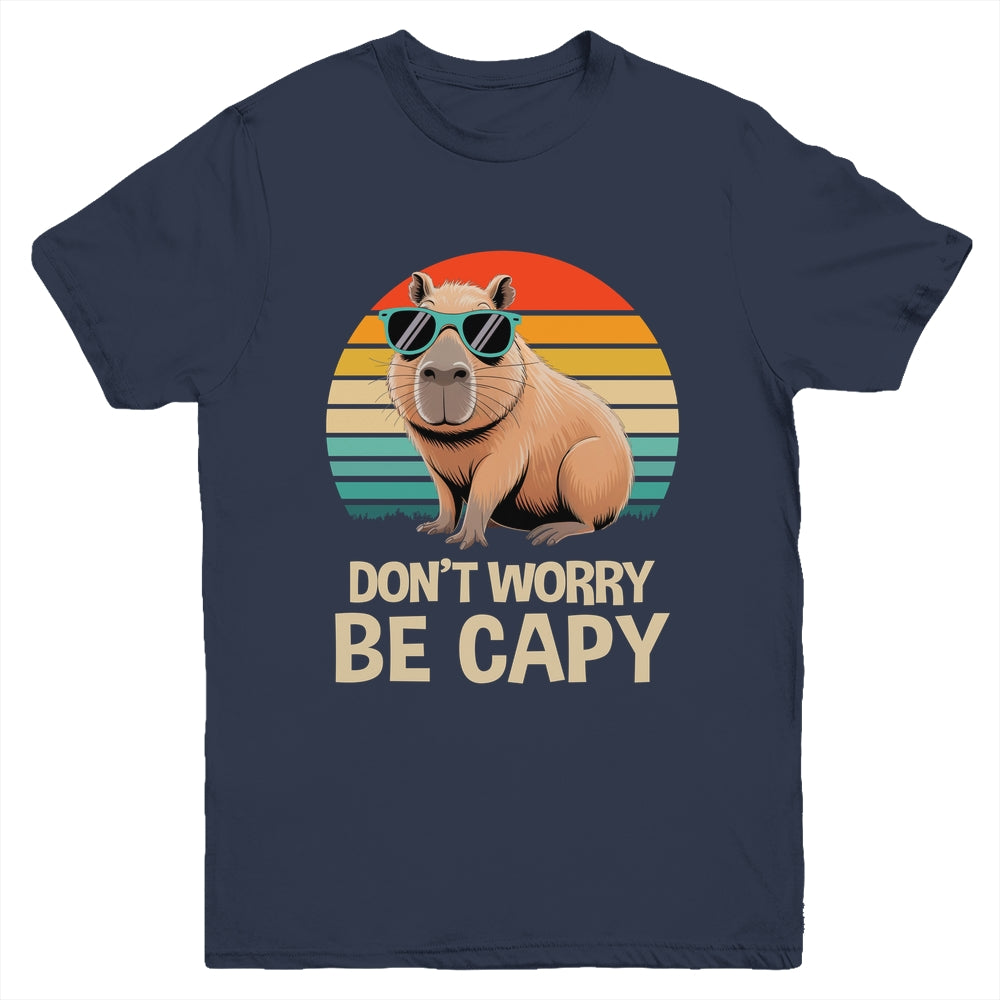 Retro Rodent Funny Capybara Don't Be Worry Be Capy Youth Shirt | teecentury