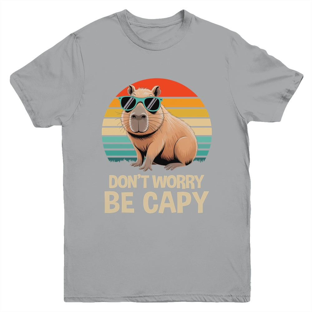 Retro Rodent Funny Capybara Don't Be Worry Be Capy Youth Shirt | teecentury