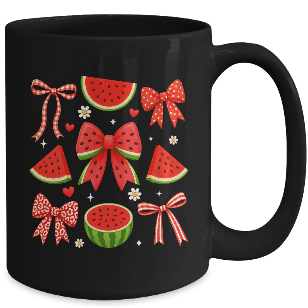 Retro Summer Vibes Coquette Bow Summer Watermelon Vacation Mug | teecentury