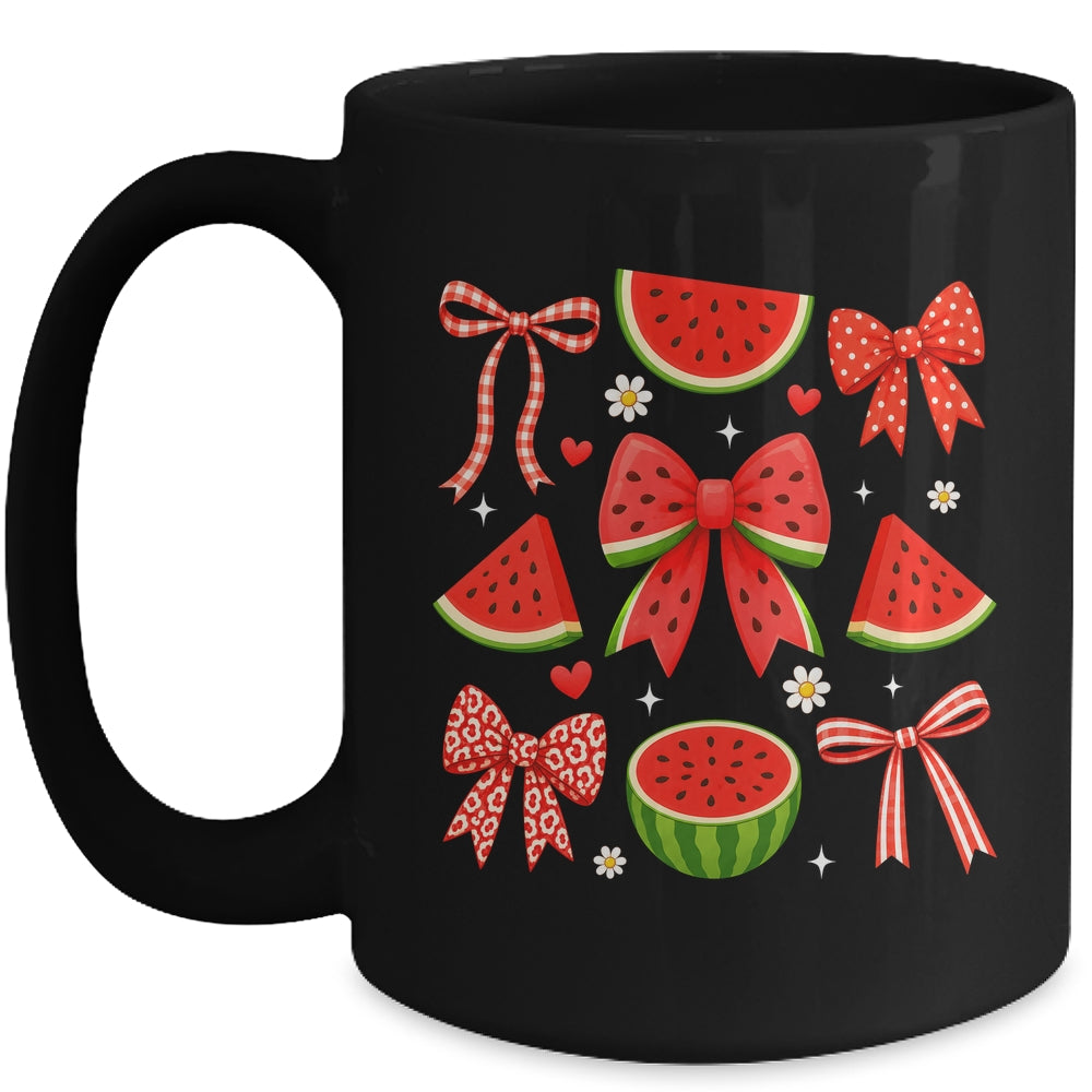 Retro Summer Vibes Coquette Bow Summer Watermelon Vacation Mug | teecentury