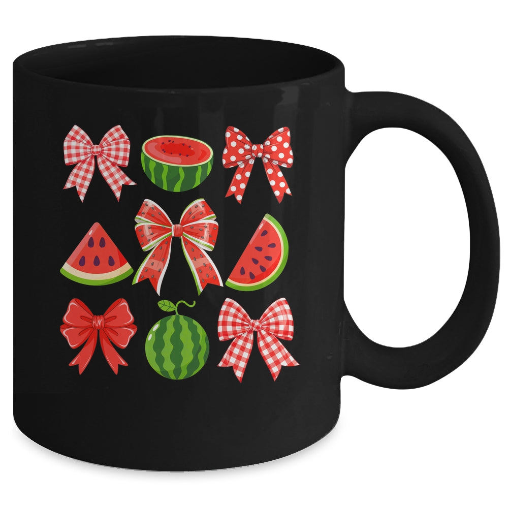 Retro Summer Vibes Coquette Bow Watermelon Summer Vacation Mug | teecentury