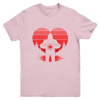 Retro Valentines Day Bigfoot Sasquatch Heart Boy Kids Funny Youth Shirt | teecentury