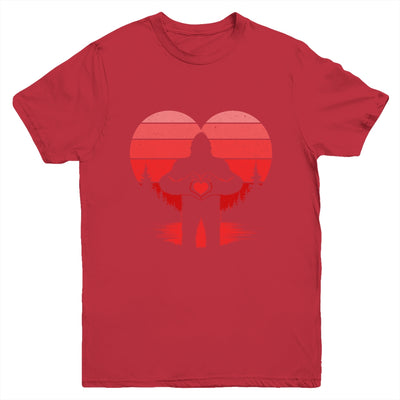 Retro Valentines Day Bigfoot Sasquatch Heart Boy Kids Funny Youth Shirt | teecentury