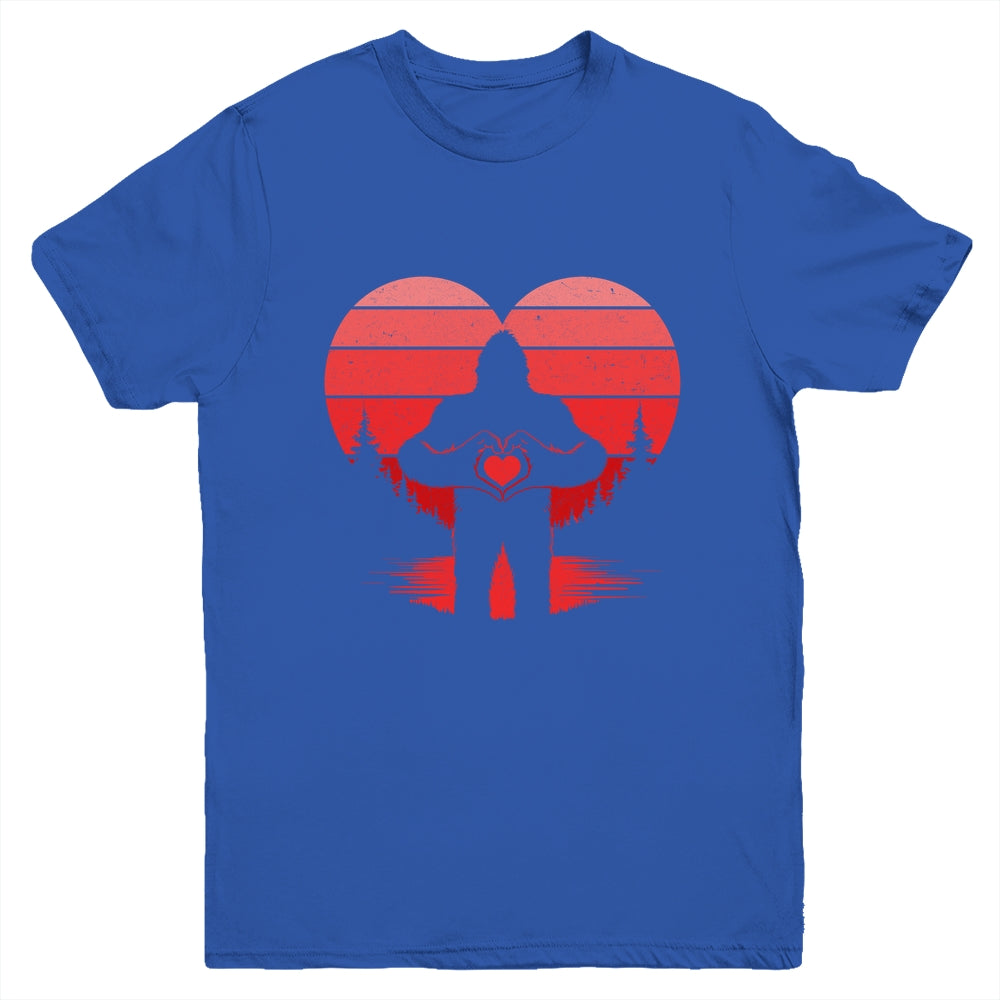Retro Valentines Day Bigfoot Sasquatch Heart Boy Kids Funny Youth Shirt | teecentury