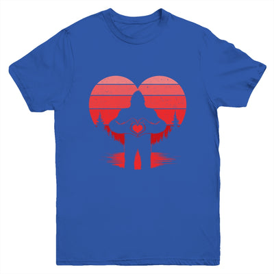 Retro Valentines Day Bigfoot Sasquatch Heart Boy Kids Funny Youth Shirt | teecentury