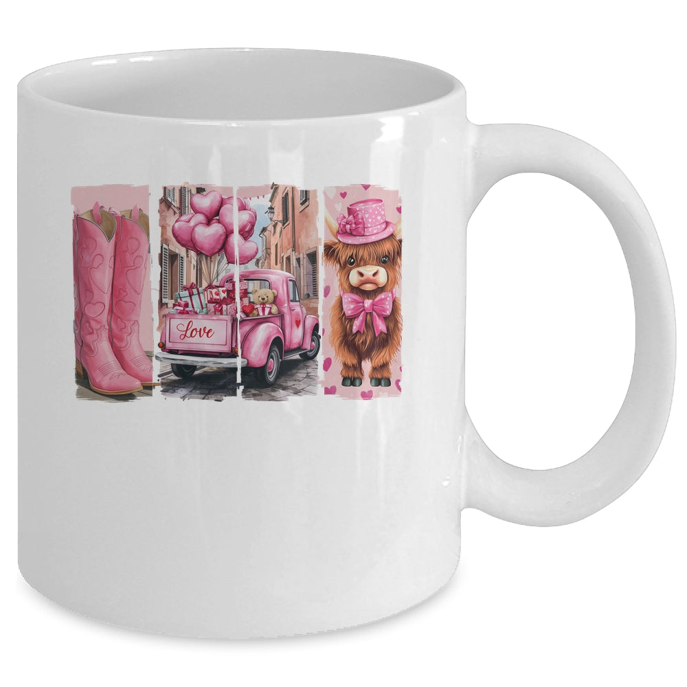 Retro Valentines Day Town Western Highland Cow Women Girls Mug | teecentury