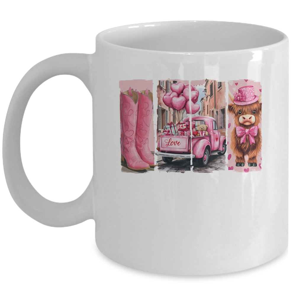 Retro Valentines Day Town Western Highland Cow Women Girls Mug | teecentury