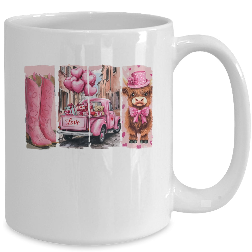 Retro Valentines Day Town Western Highland Cow Women Girls Mug | teecentury