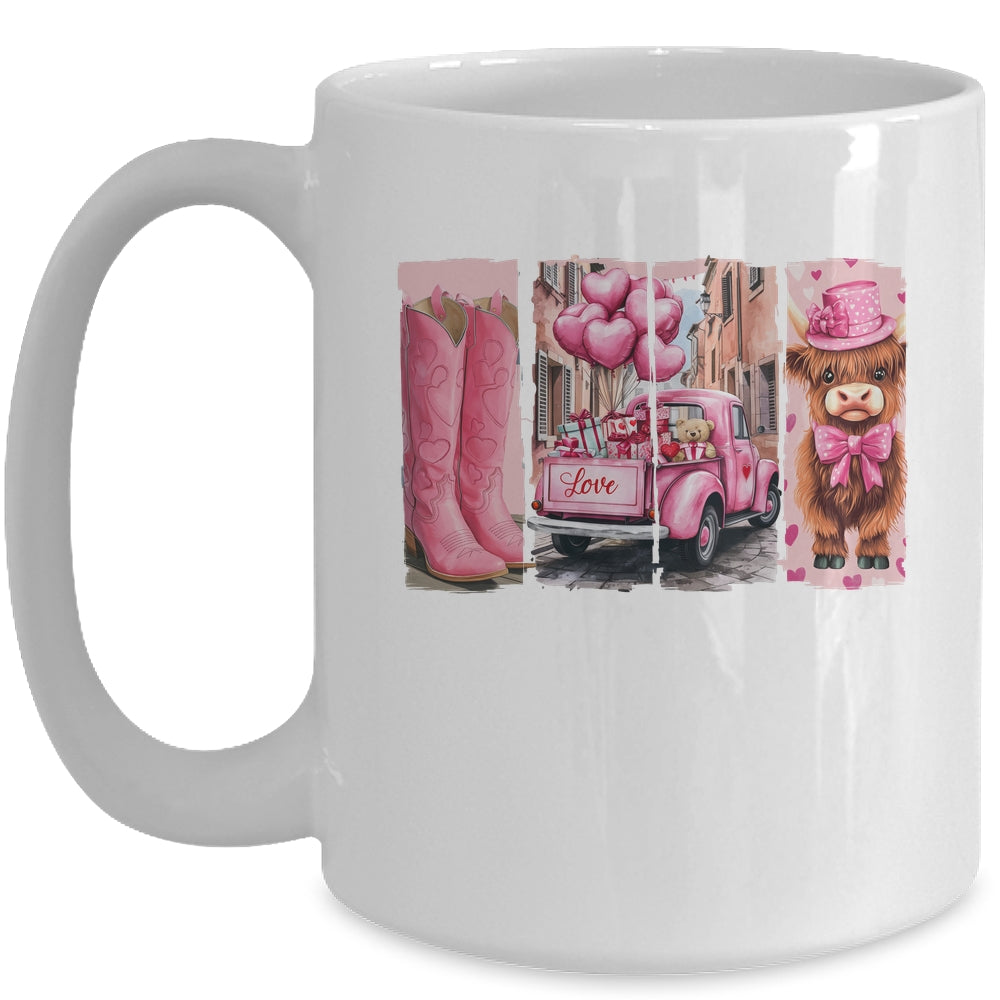 Retro Valentines Day Town Western Highland Cow Women Girls Mug | teecentury