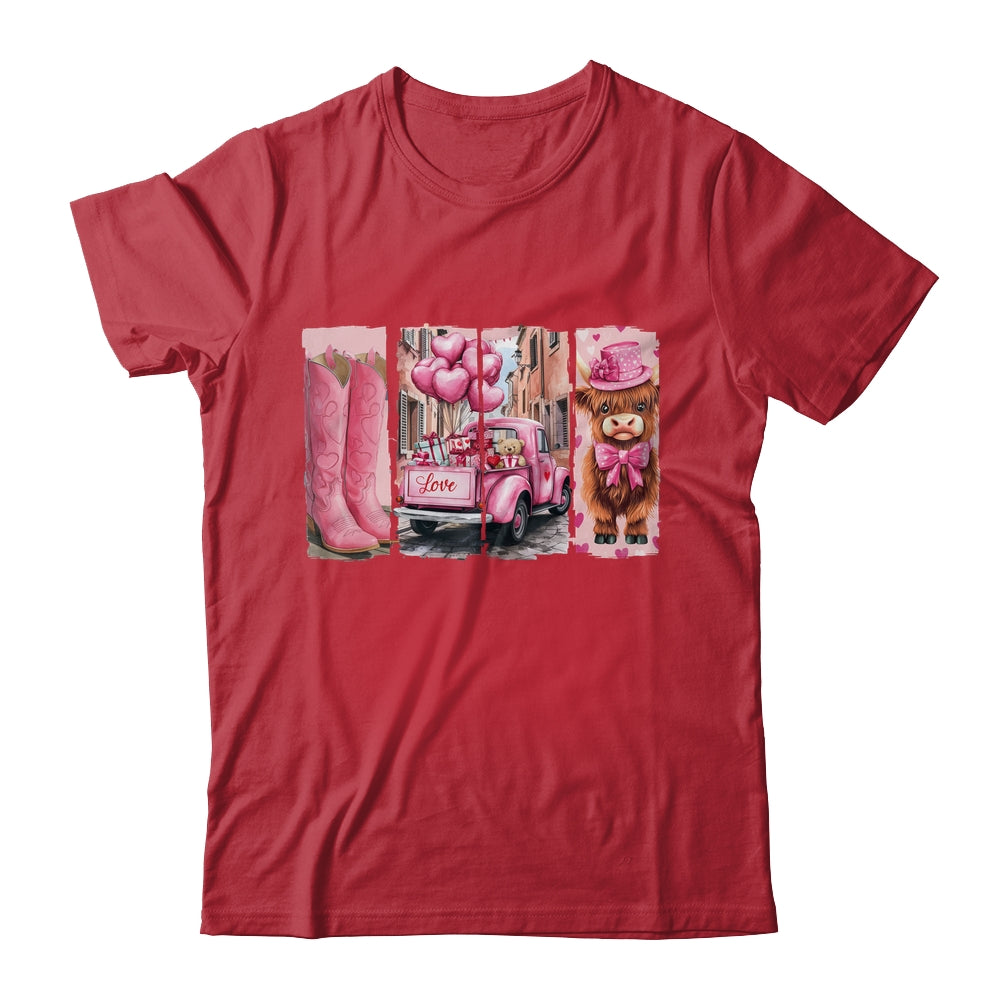 Retro Valentines Day Town Western Highland Cow Women Girls Shirt & Sweatshirt | teecentury