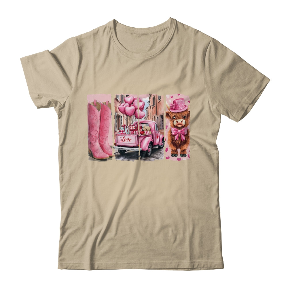 Retro Valentines Day Town Western Highland Cow Women Girls Shirt & Sweatshirt | teecentury