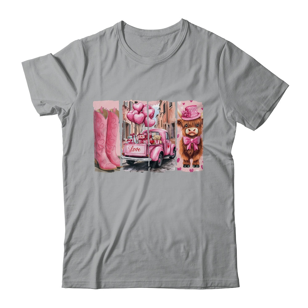 Retro Valentines Day Town Western Highland Cow Women Girls Shirt & Sweatshirt | teecentury