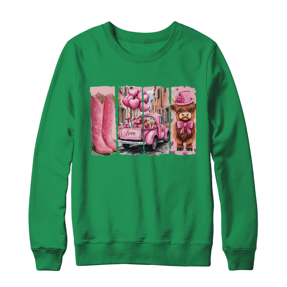 Retro Valentines Day Town Western Highland Cow Women Girls Shirt & Sweatshirt | teecentury